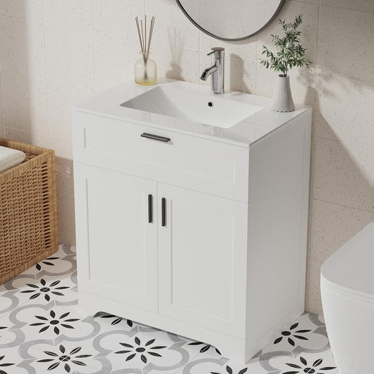 Bathroom Vanity with Ceramic Sink (30 Inch, Cabinet ONLY, White) - Image 1