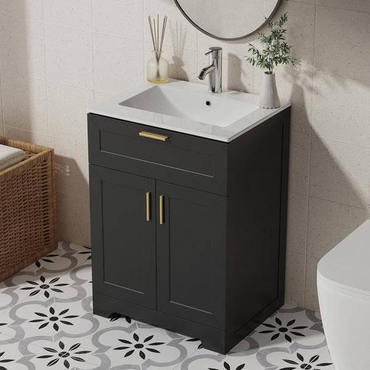 Bathroom Vanity with Ceramic Sink (24 Inch, Cabinet ONLY, Black) - Image 1