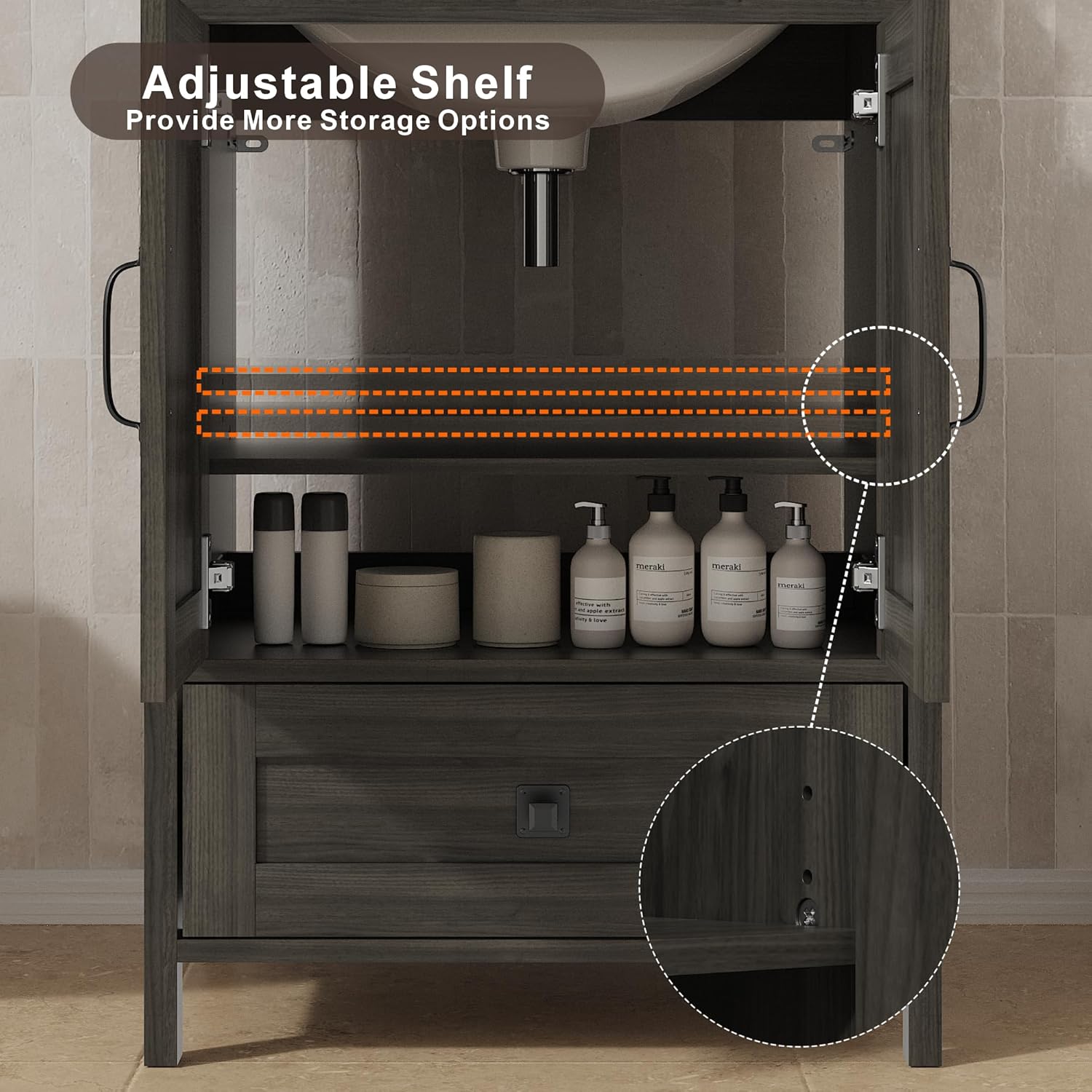Bathroom Vanity with Ceramic Sink (24 Inch, Cabinet ONLY, Grey) - Image 3