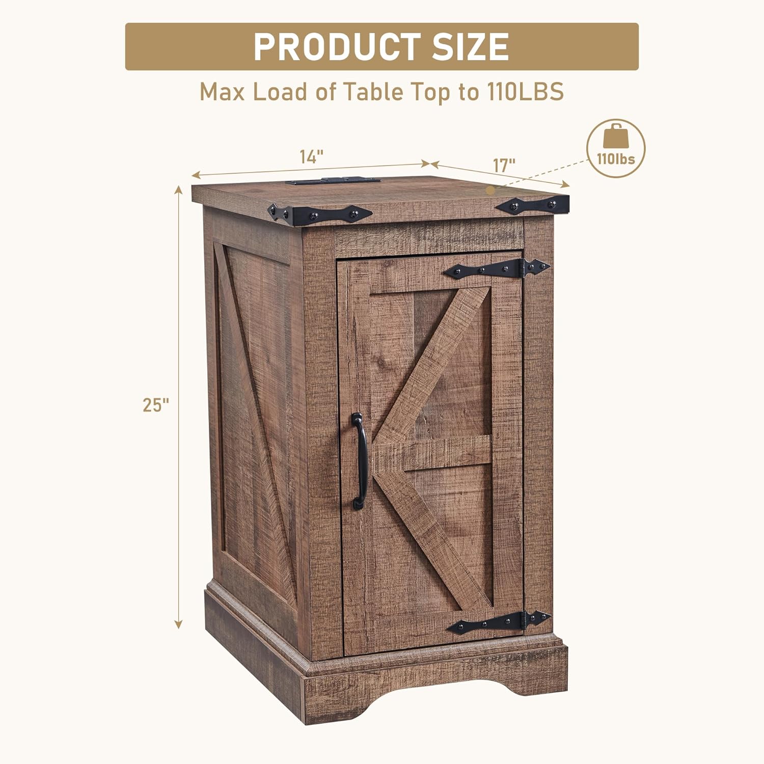 17" Farmhouse Nightstand with Charging Station - Brown - Image 2