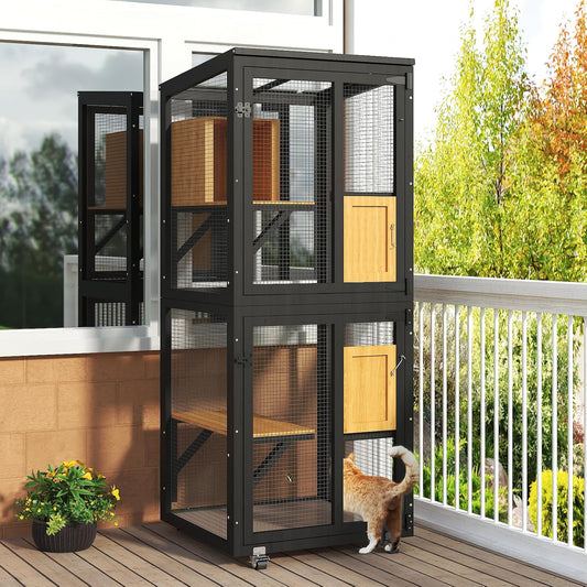 Cat Catio Outdoor Enclosure, 4 Tiers Cat Playen Catio with Wheels - Image 1