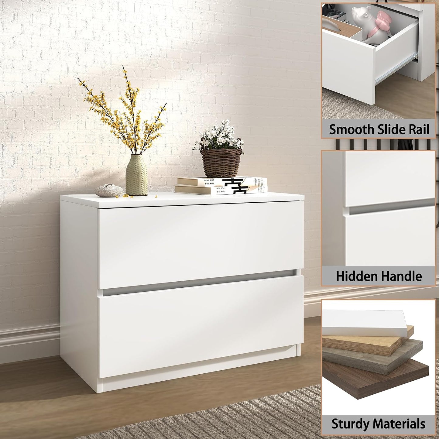 x 2 Drawer Dresser - White - SET OF 1 - Image 5