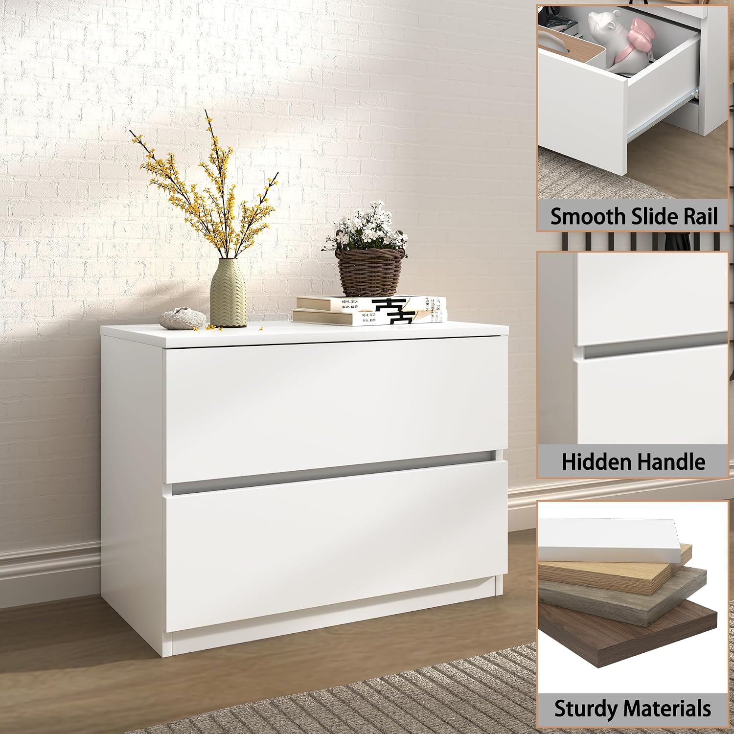 x 2 Drawer Dresser - White - SET OF 1 - Image 5
