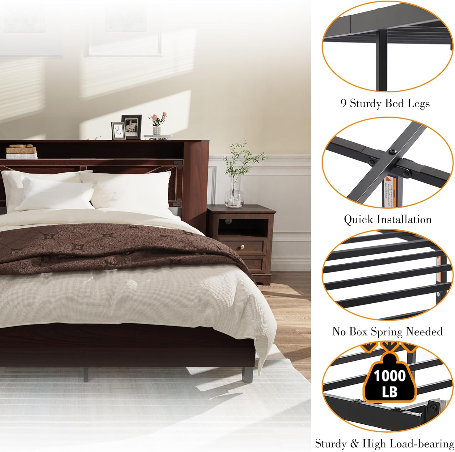 Bed Frame with Storage Headboard - Queen Size - Image 4