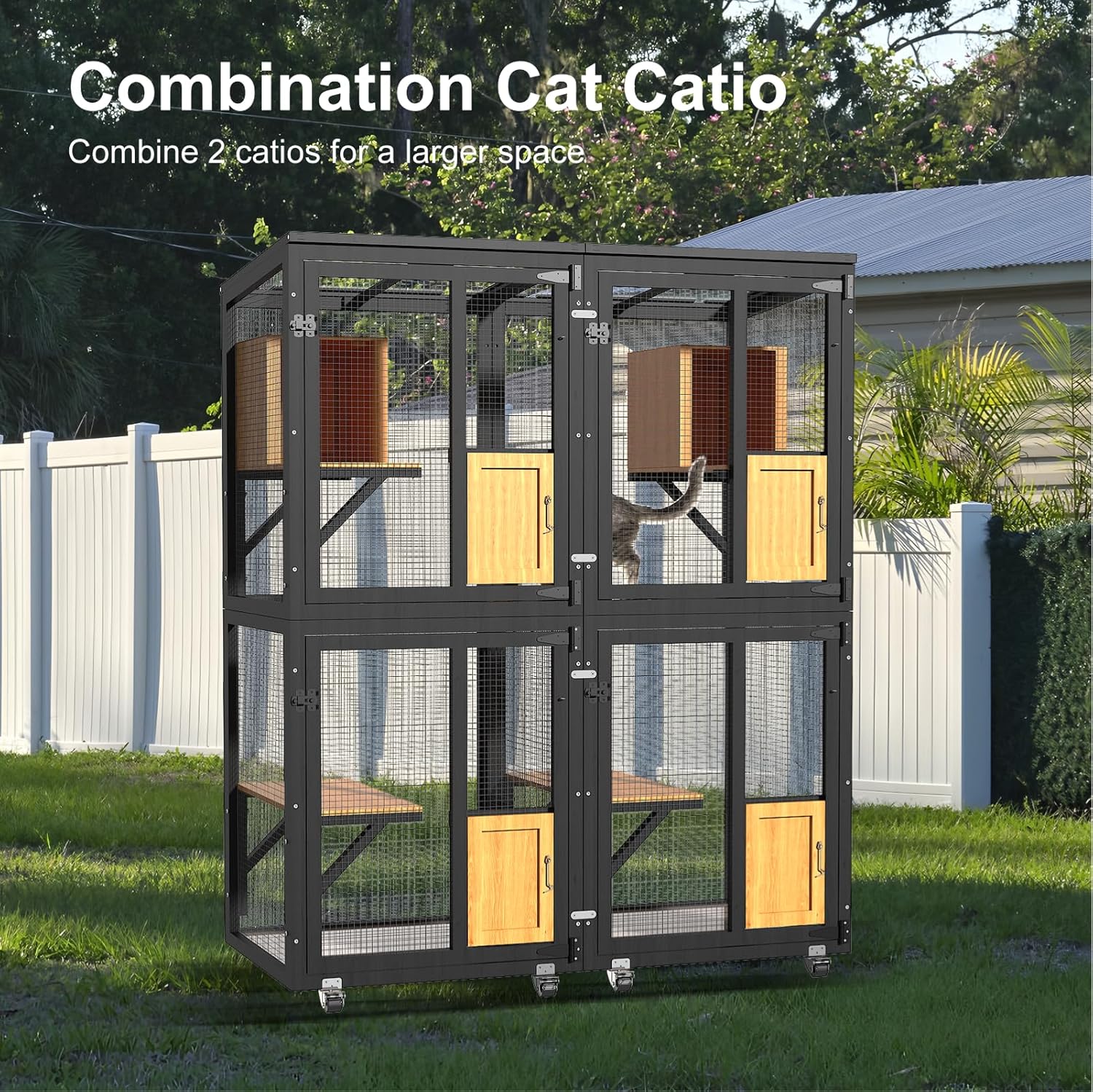 Cat Catio Outdoor Enclosure, 4 Tiers Cat Playen Catio with Wheels - Image 6