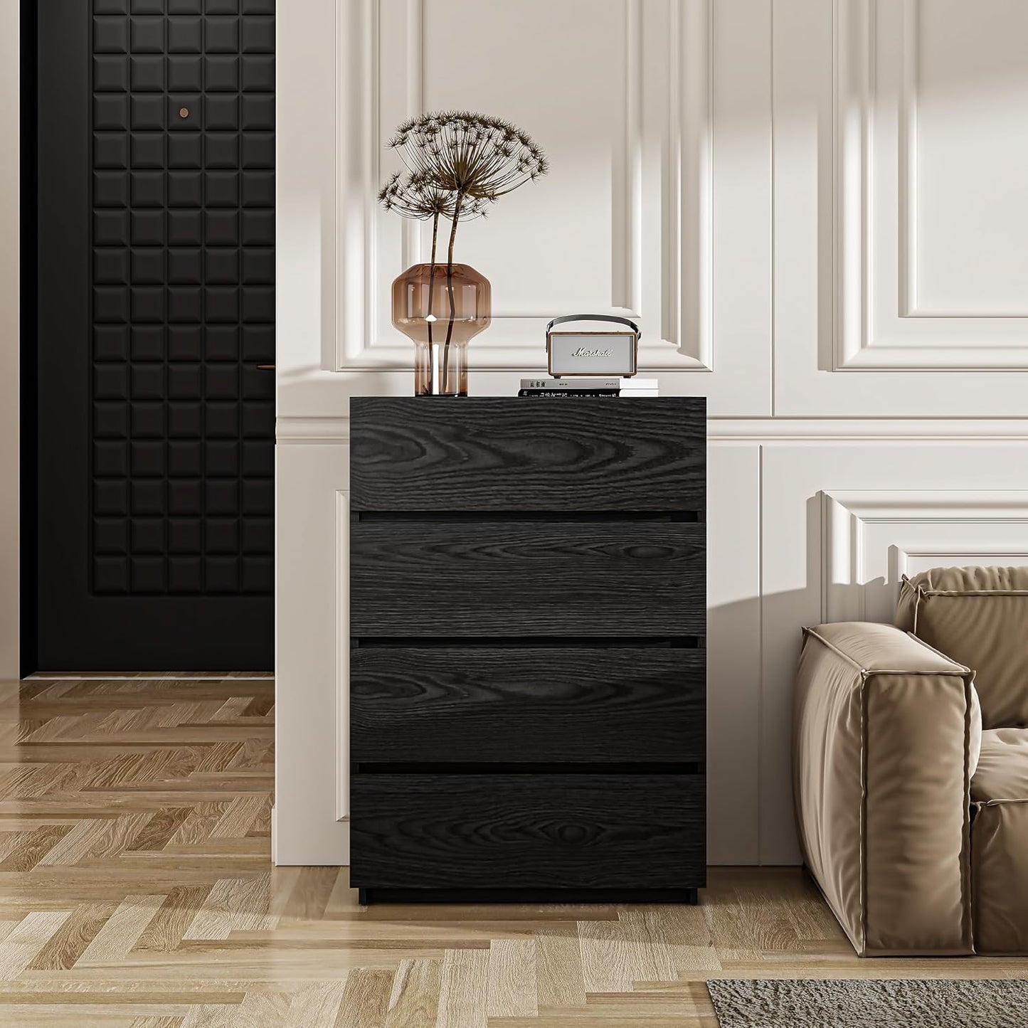 x 4 Drawer Dresser - Black - SET OF 1 - Image 6