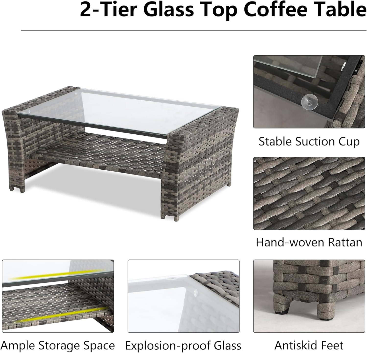 4 Piece Outdoor Patio Furniture Set (Grey Cushion) -1 - Image 6
