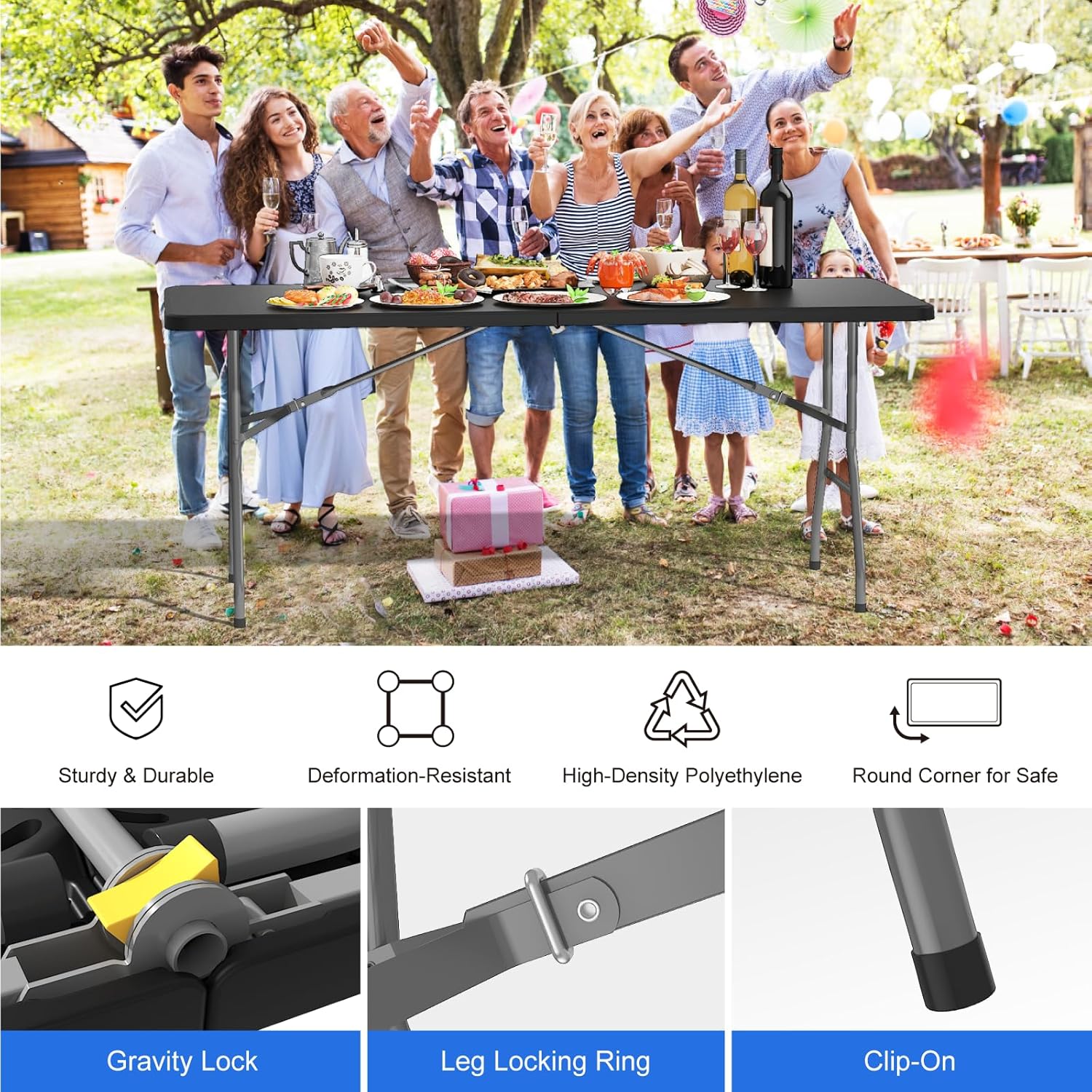 Foldable Table 6ft - Black - Image 3