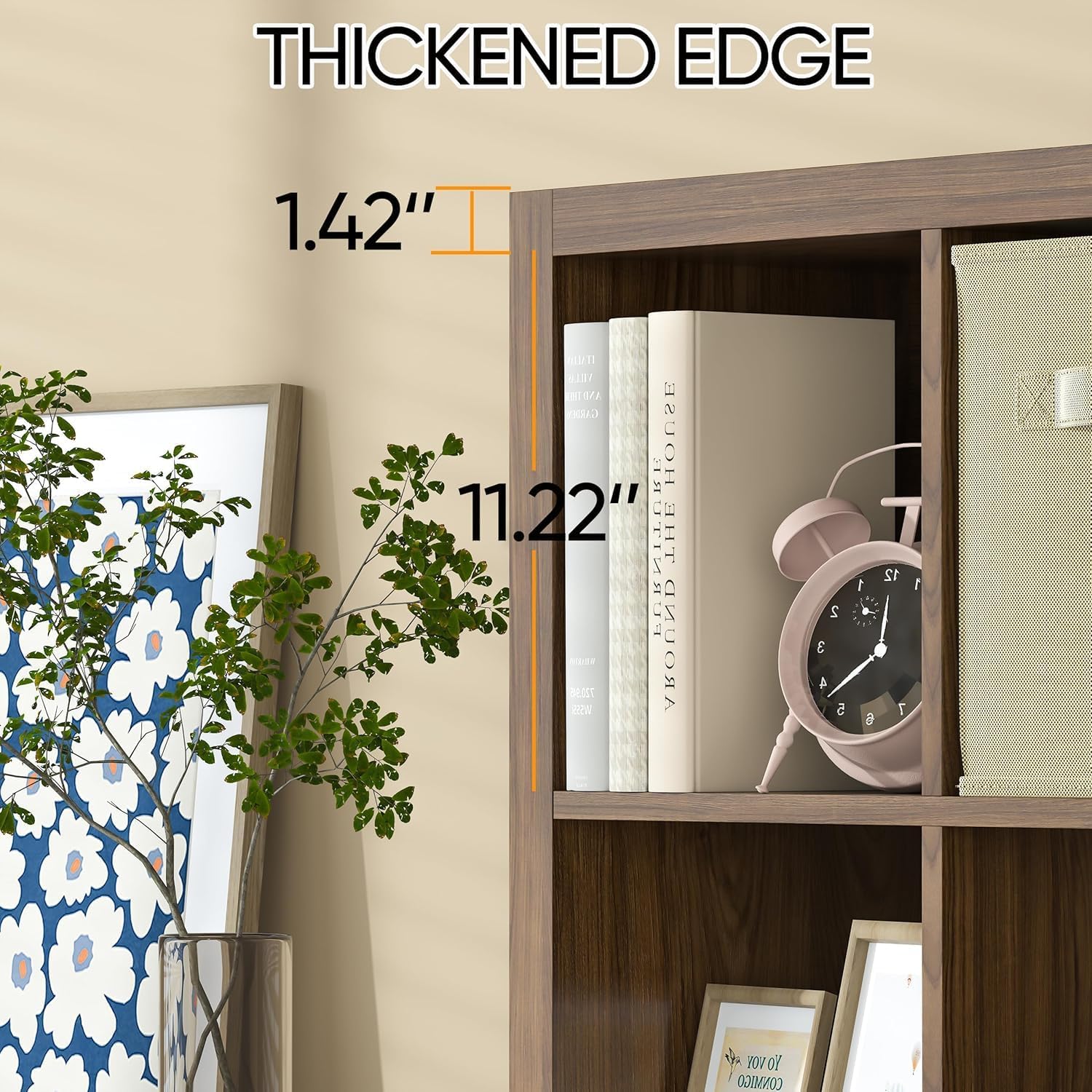 Bookshelf with Storage Bins, 9-Cube Storage Organizer Sturdy Wooden Bookcase - Image 6