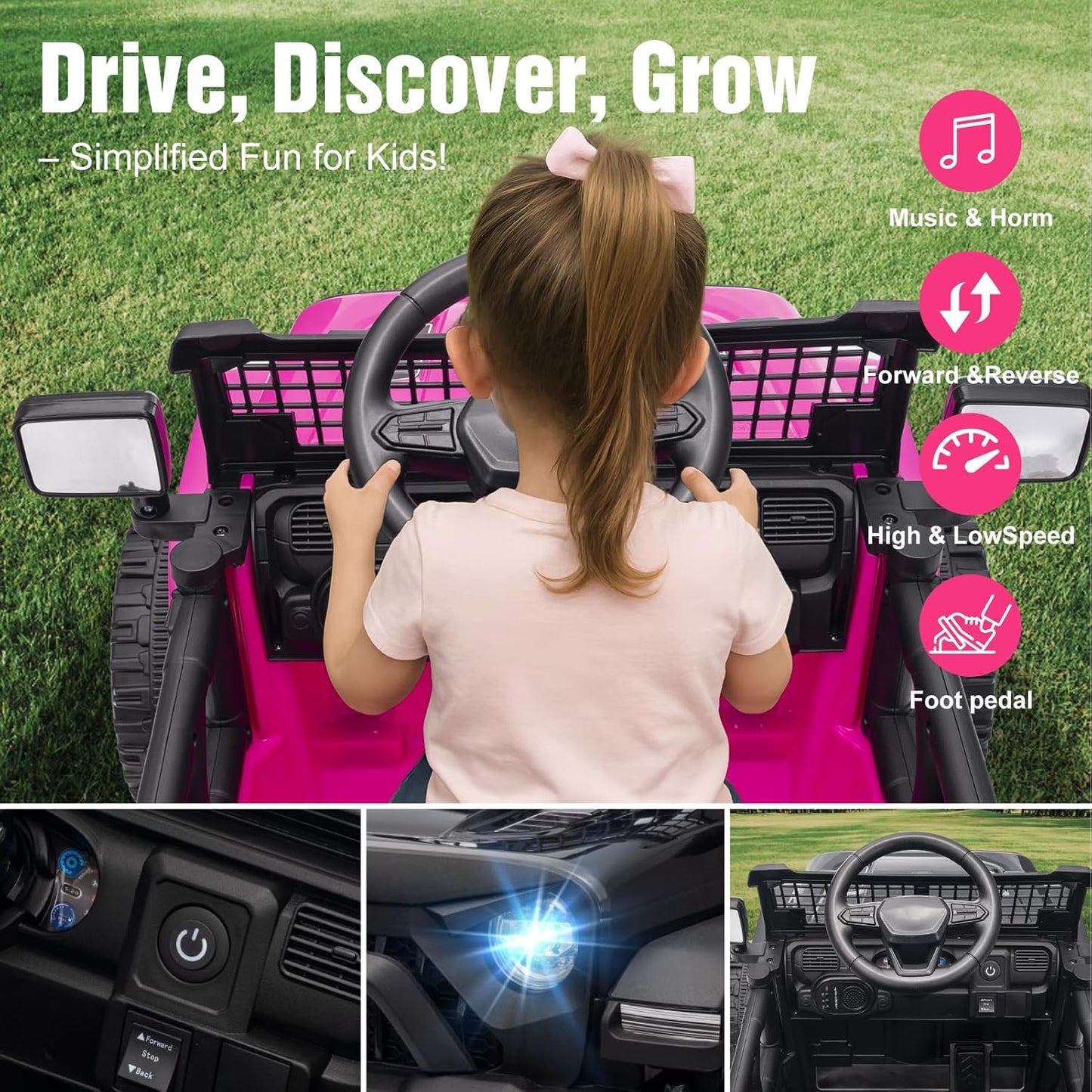 12V Ride on Car with Parent Remote Control - PINK - Image 5