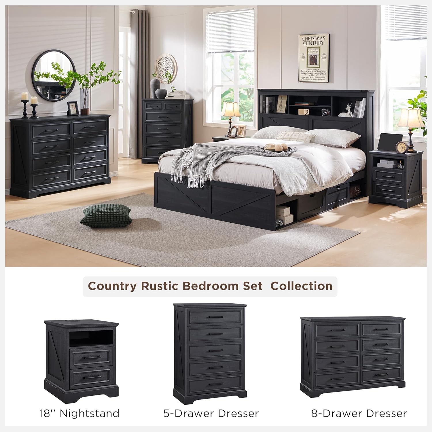 2 DRAWERS Nightstand with Charging Station - Black - Image 8