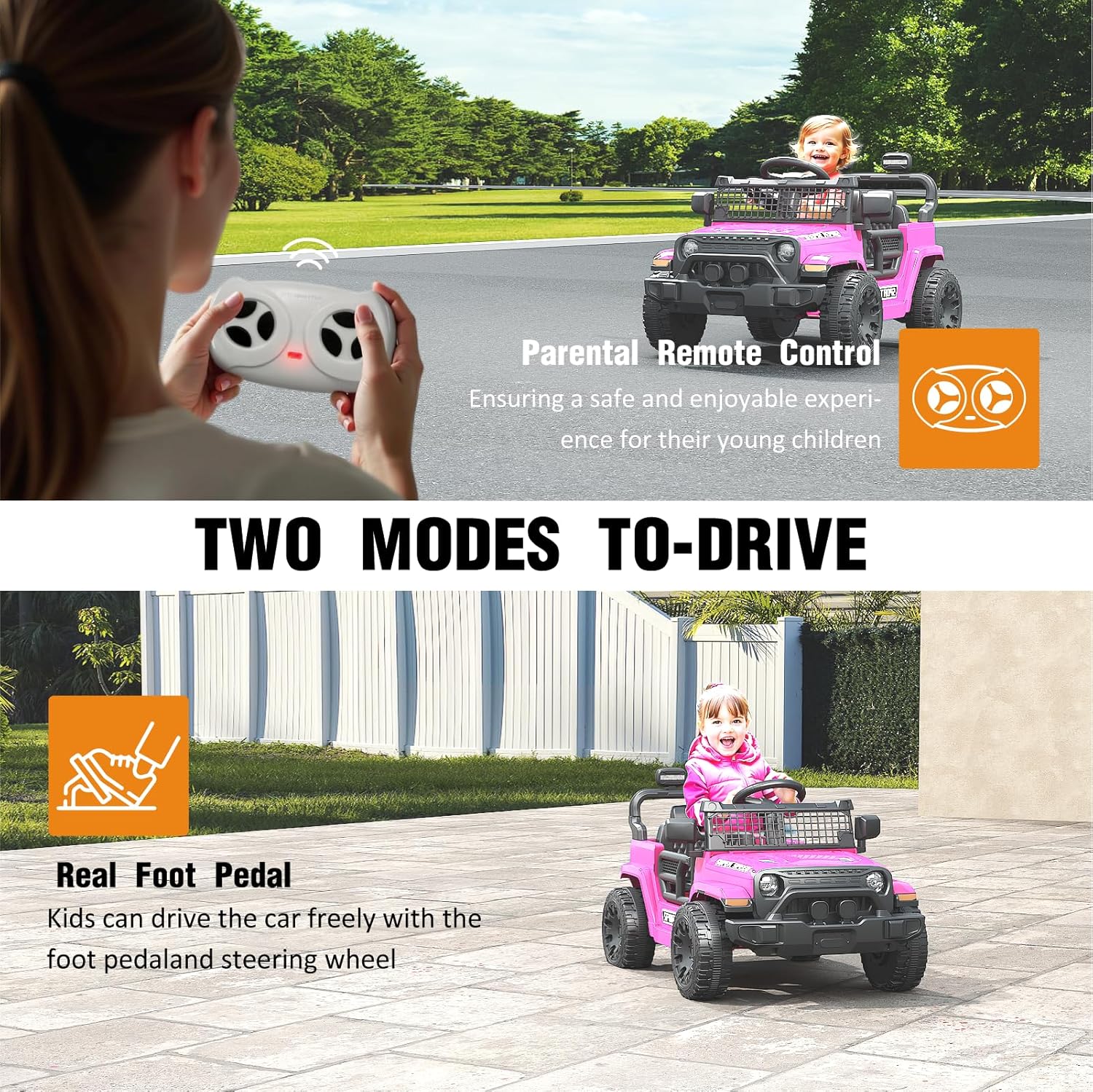 12V Ride on Car with Parent Remote Control - PINK - Image 4