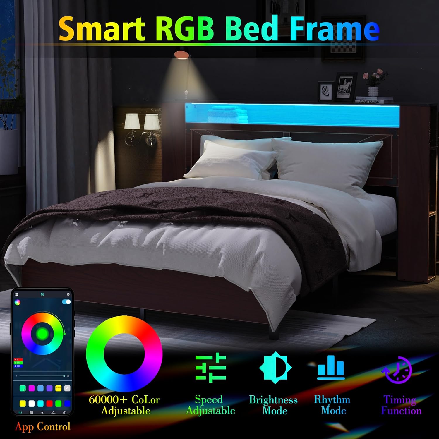 Bed Frame with Storage Headboard - Queen Size - Image 3