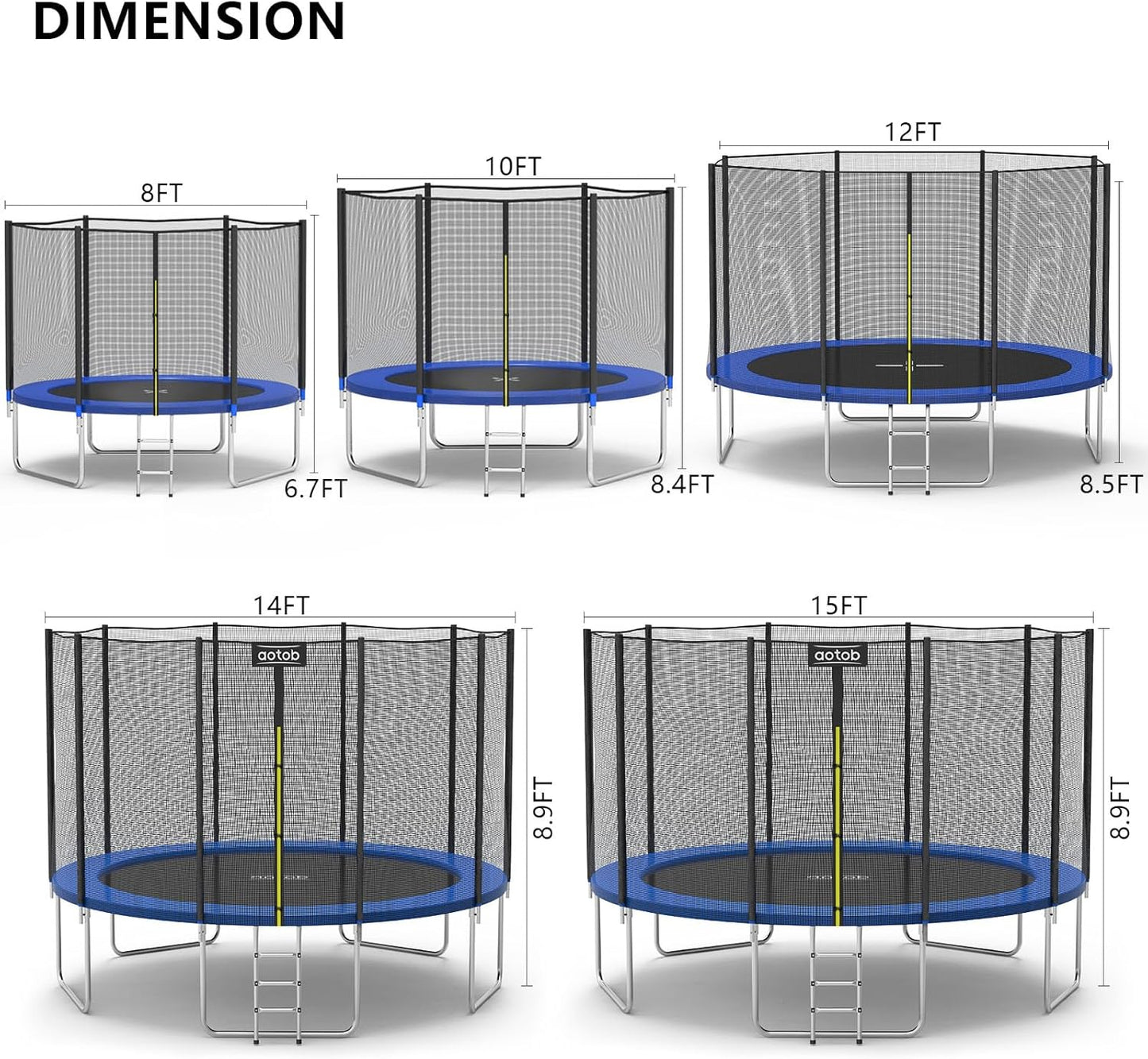 12FT Trampoline with Safety Enclosure Net - Blue - Image 8