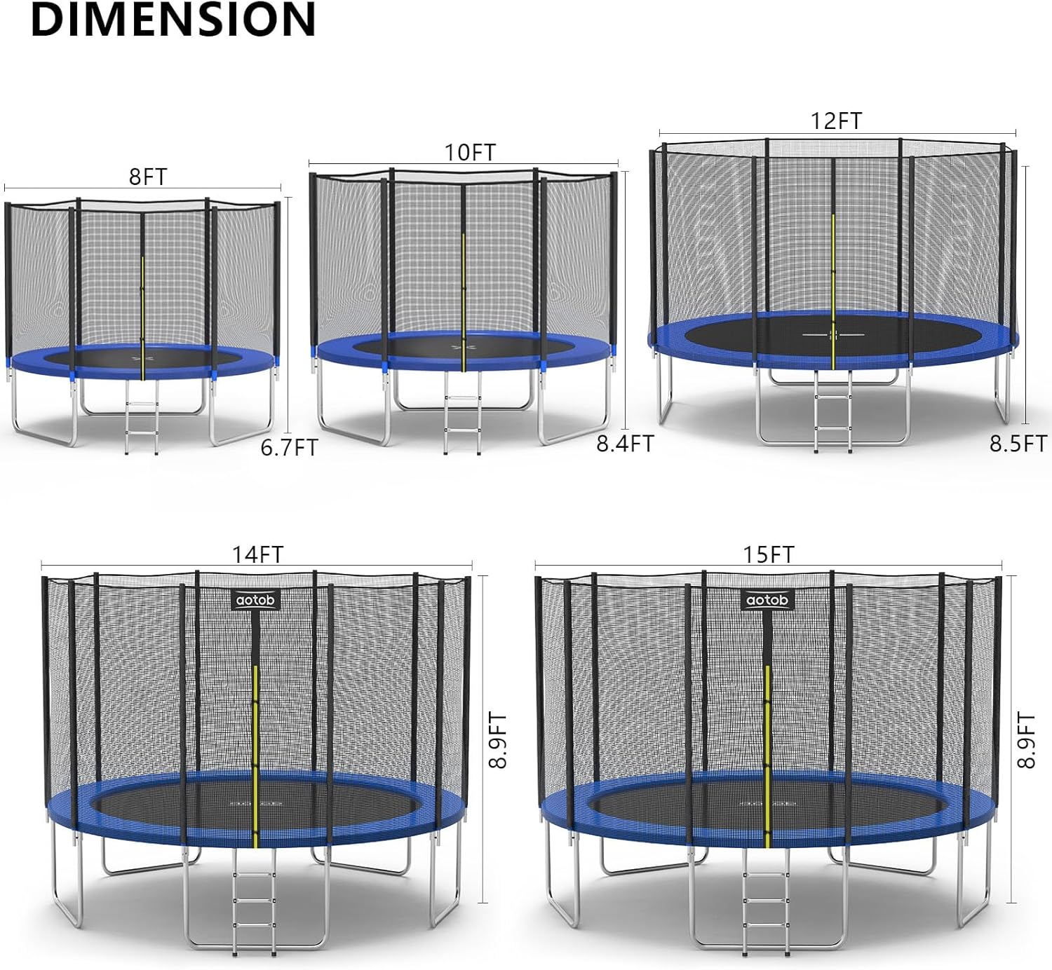 12FT Trampoline with Safety Enclosure Net - Blue - Image 8