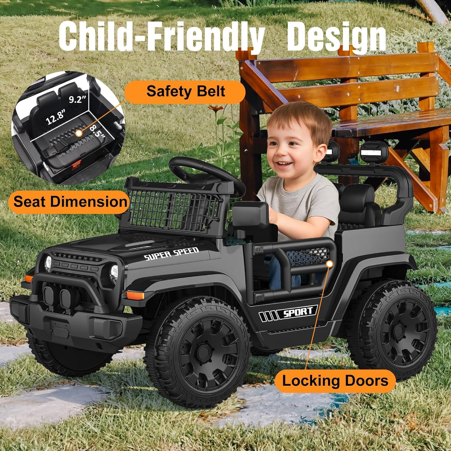 2V Ride on Car with Parent Remote Control - BLACK - Image 6