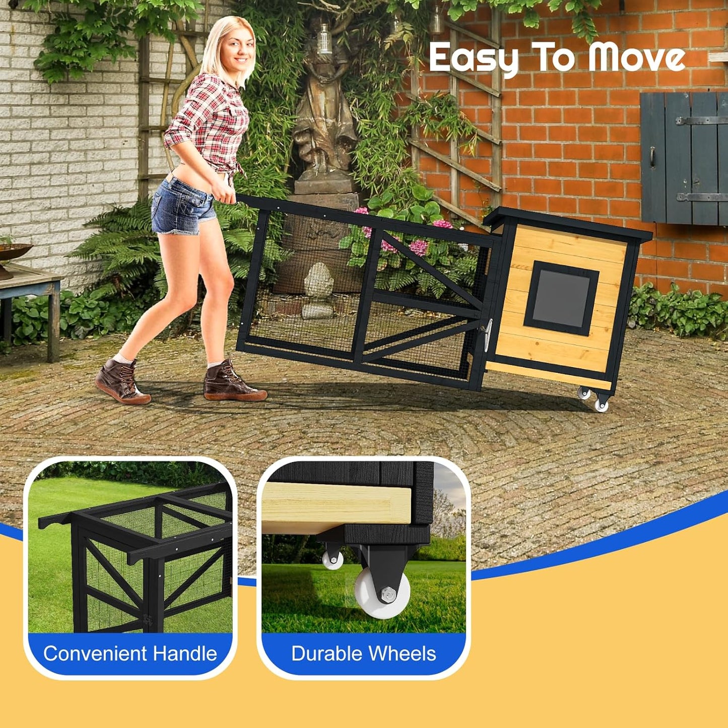 71'' Chicken Coop for 2-3 Chickens with Wheels - Image 6