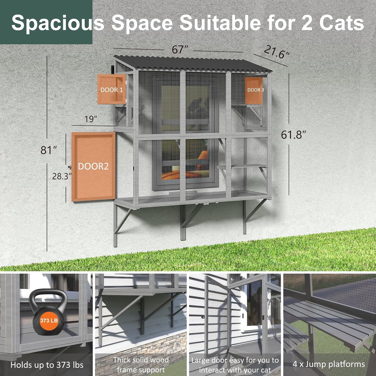 Cat Catio, Window Catio for Multiple Indoor Cats with 4 Jump Platforms - Image 3