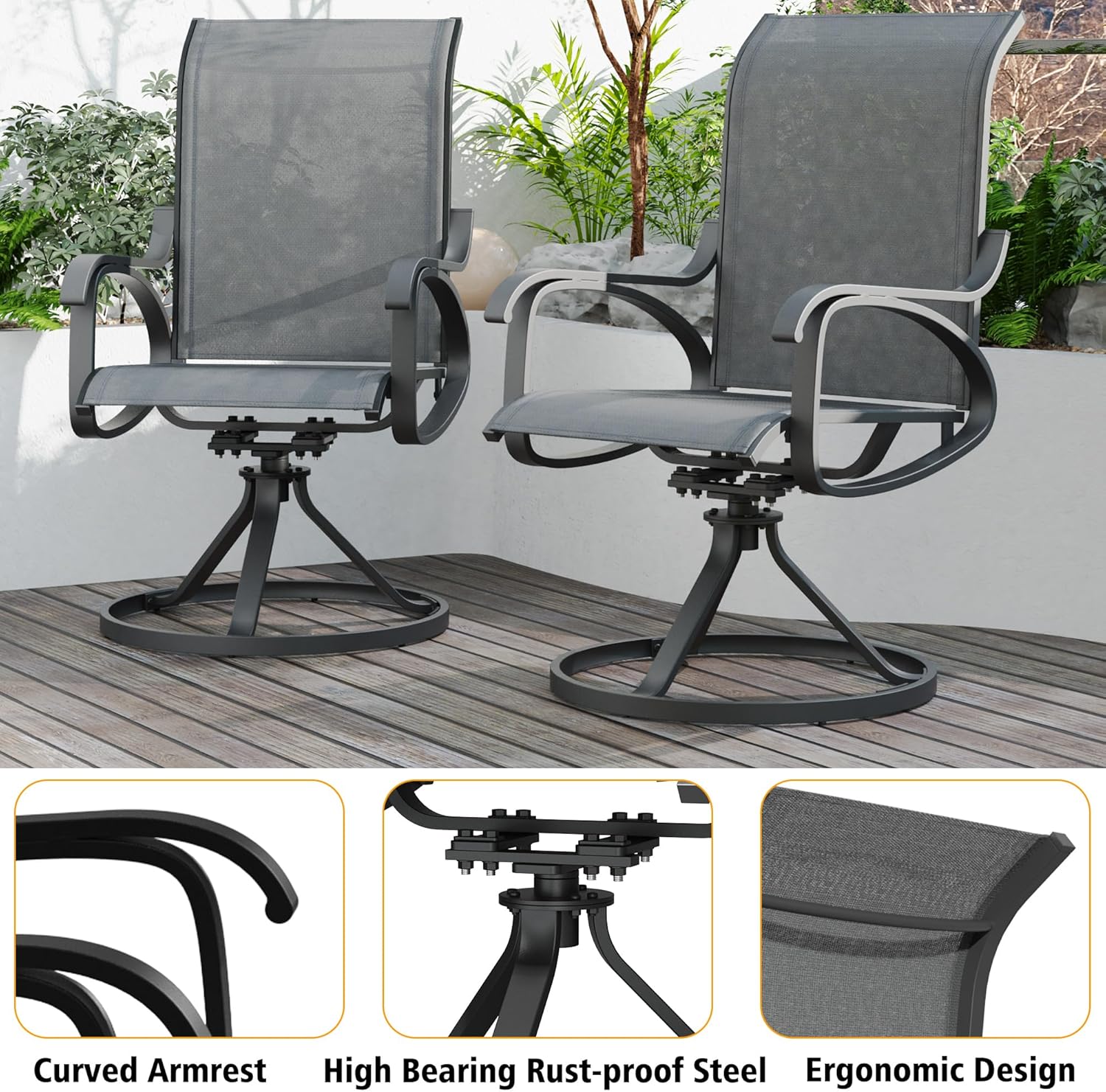 Patio Swivel Chair Set of 2 - GREY - Image 5