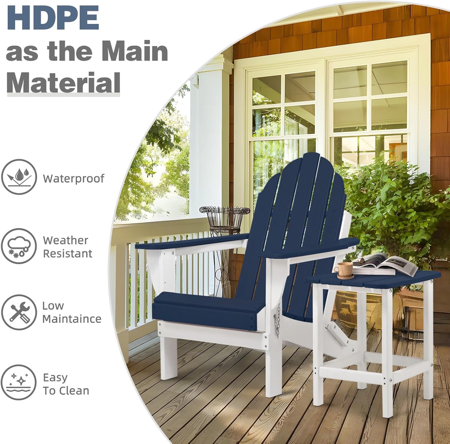 Outdoor All-Weather Folding Adirondack Chair - Navy Blue - Image 4