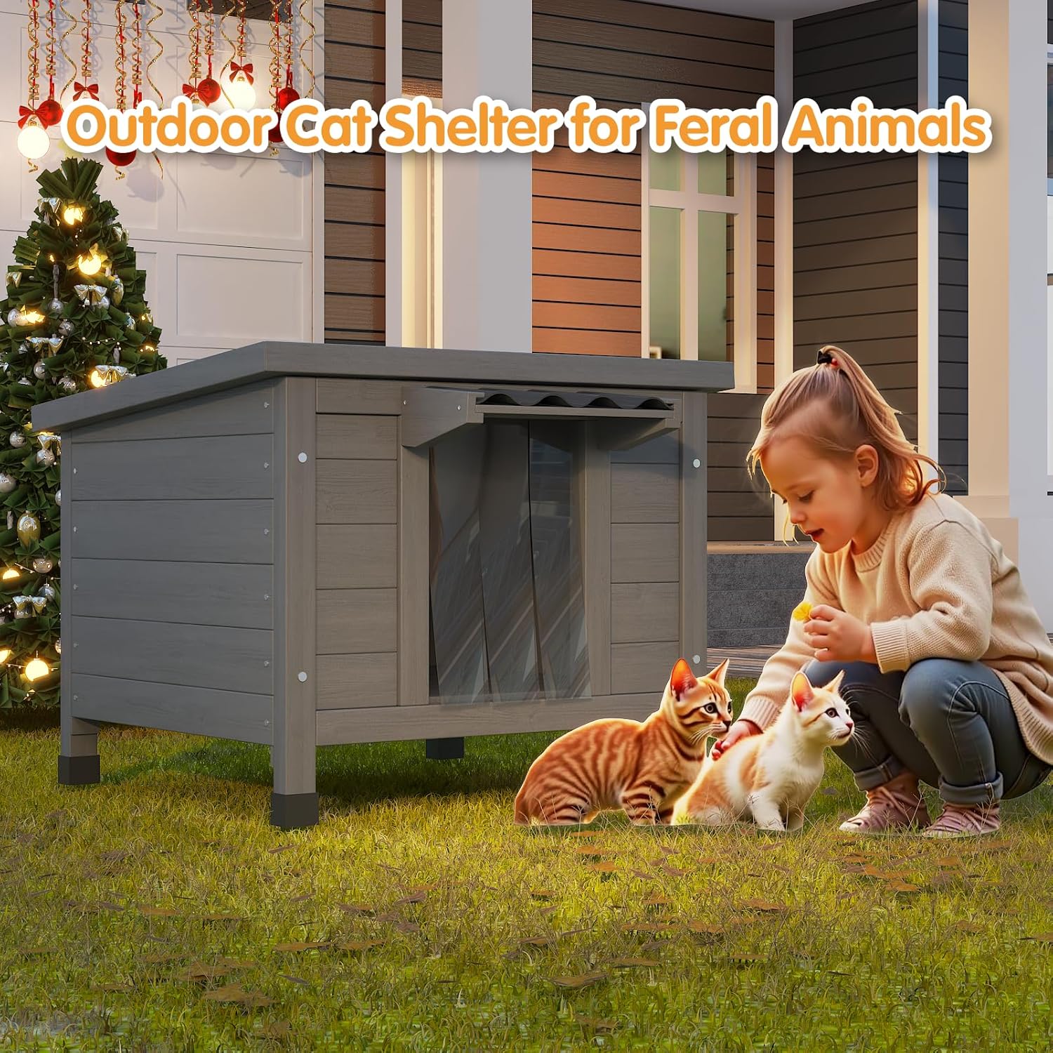 Outdoor Cat House, Insulated Feral Cat Shelter Waterproof with Raised Floor - Image 7