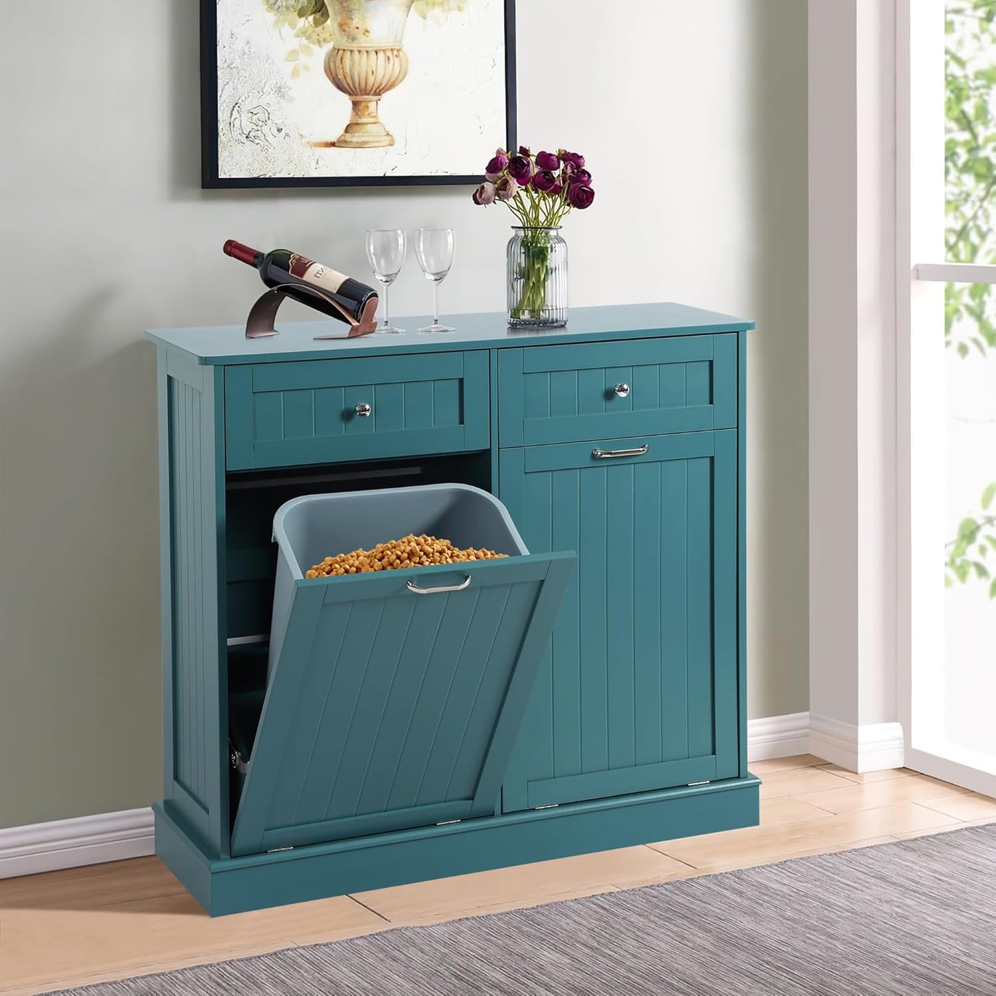 Tilt Out Double Trash Cabinet - TEAL BLUE - Image 6
