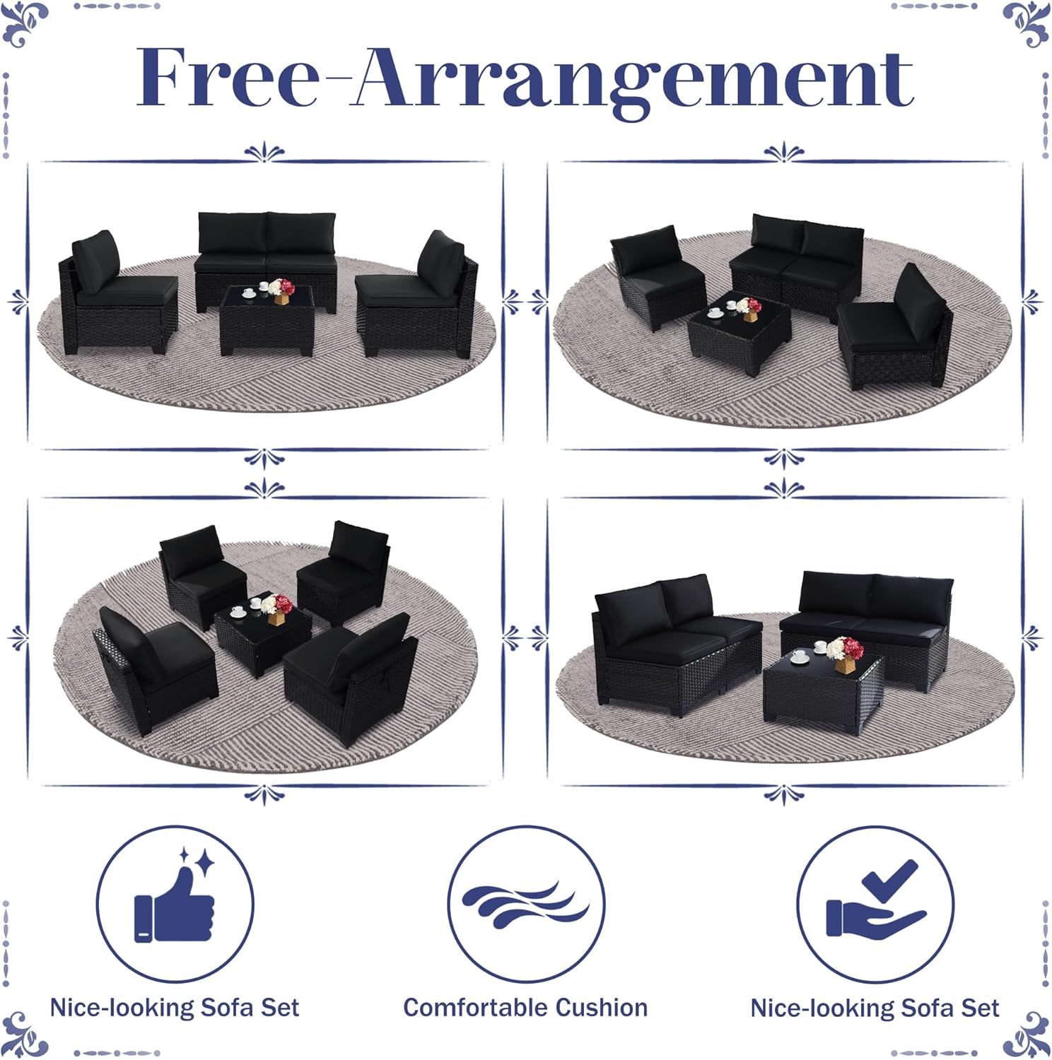5 Piece Patio Furniture Set, Outdoor Patio Furniture Sets, Patio Conversation Set with Coffee Table, Cushions, All-Weather PE Rattan Sofa Set - Image 2