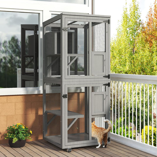 Cat Catio Outdoor Enclosure, 4 Tiers Cat Playen Catio with Wheels - Image 1