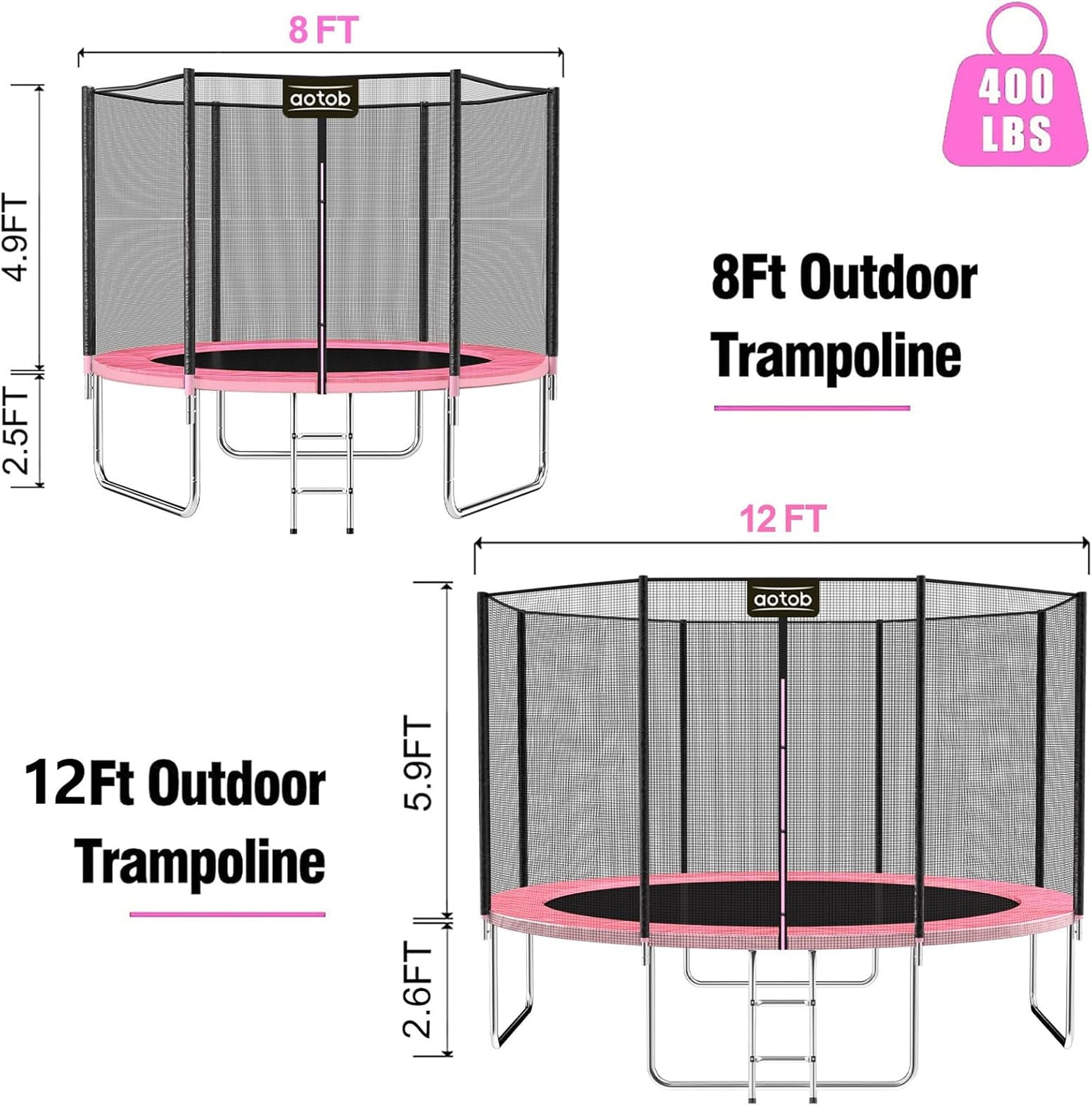 12FT Trampoline with Safety Enclosure Net - Pink - Image 7