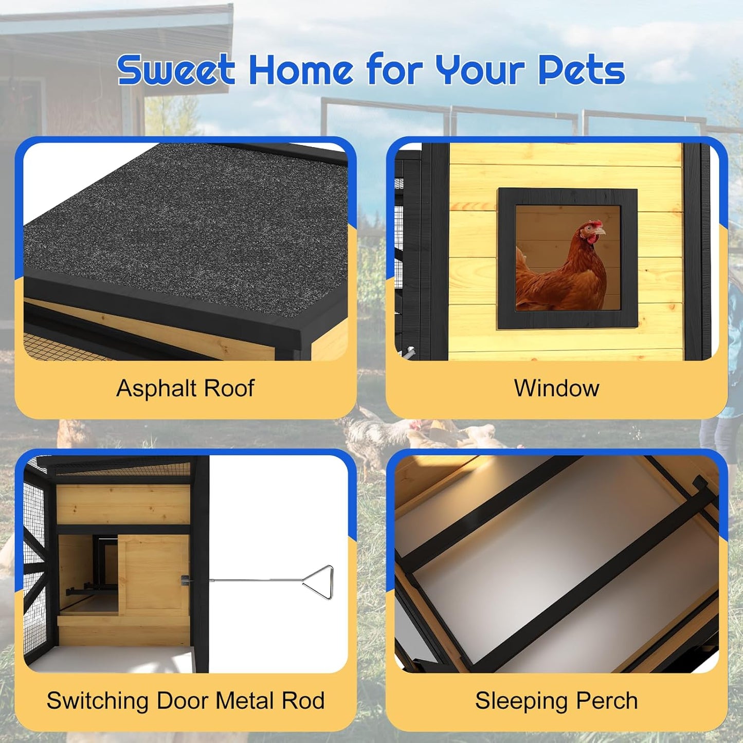 71'' Chicken Coop for 2-3 Chickens with Wheels - Image 4