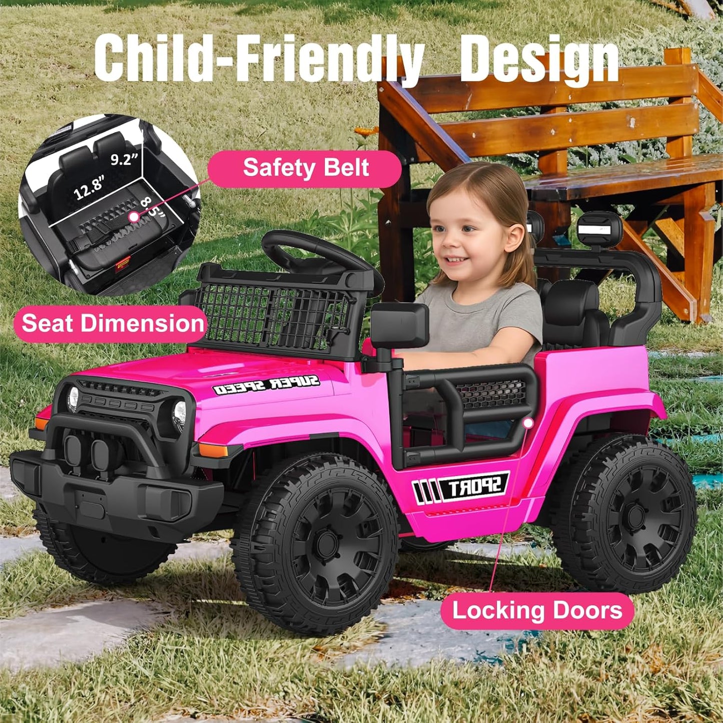 12V Ride on Car with Parent Remote Control - PINK - Image 6