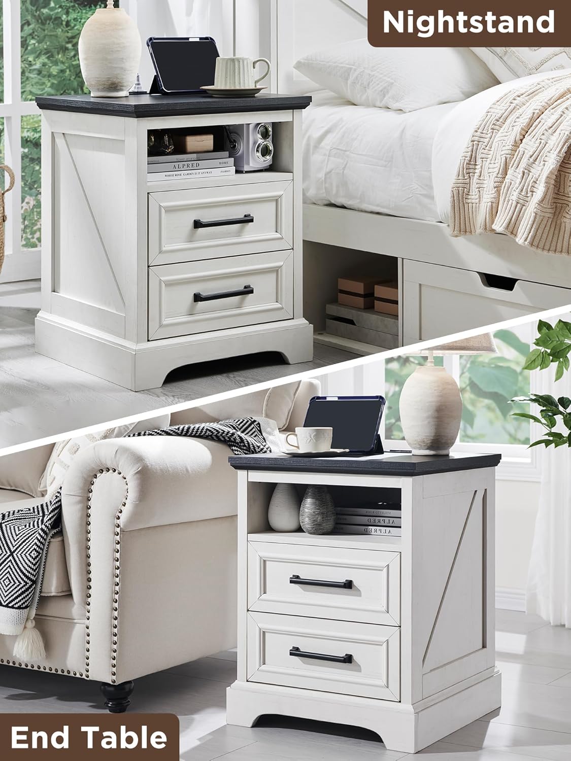 18" Farmhouse Nightstand with Charging Station - White - Image 7