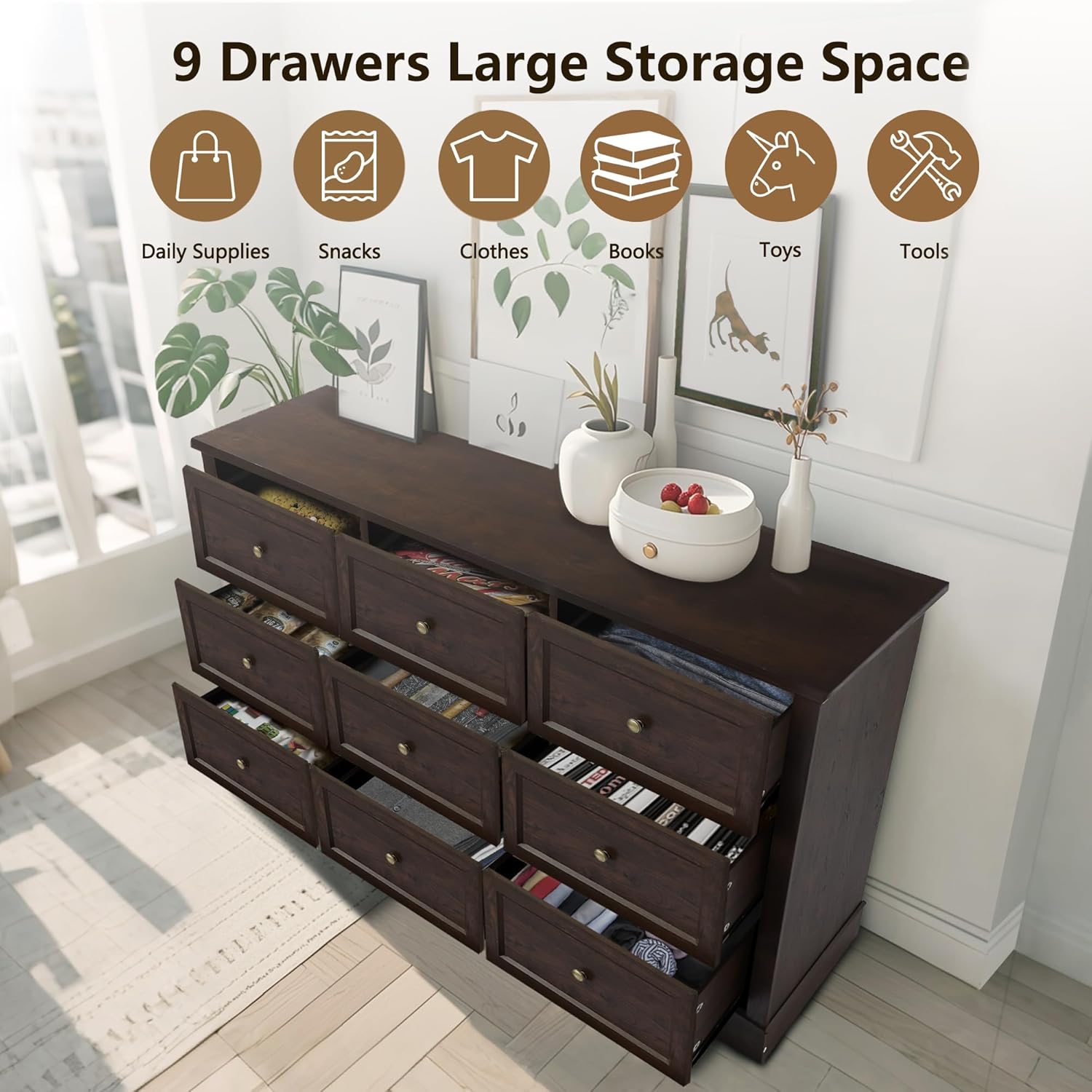 Farmhouse Dresser 9 Drawer (9 Drawers, Dark Brown) - 4COD001BR - Image 7