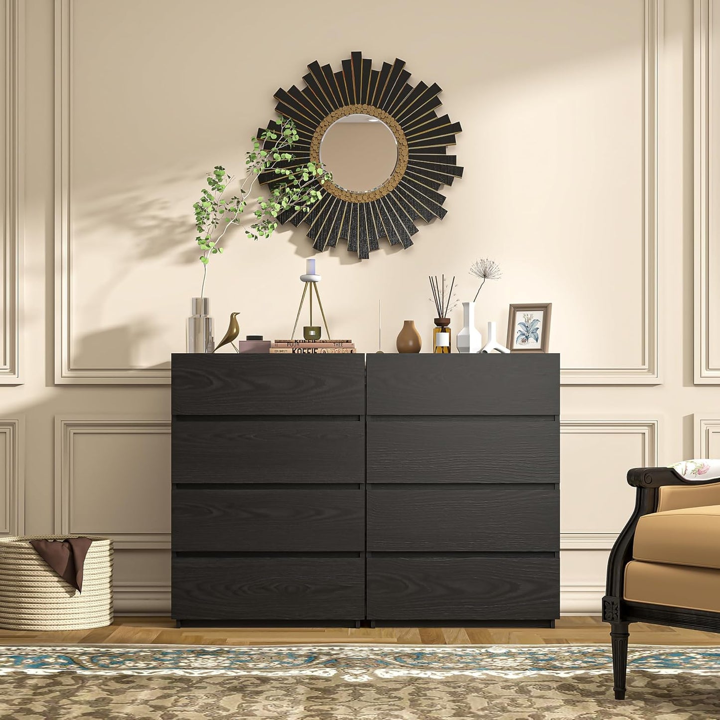 x 4 Drawer Dresser - Black - SET OF 1 - Image 2