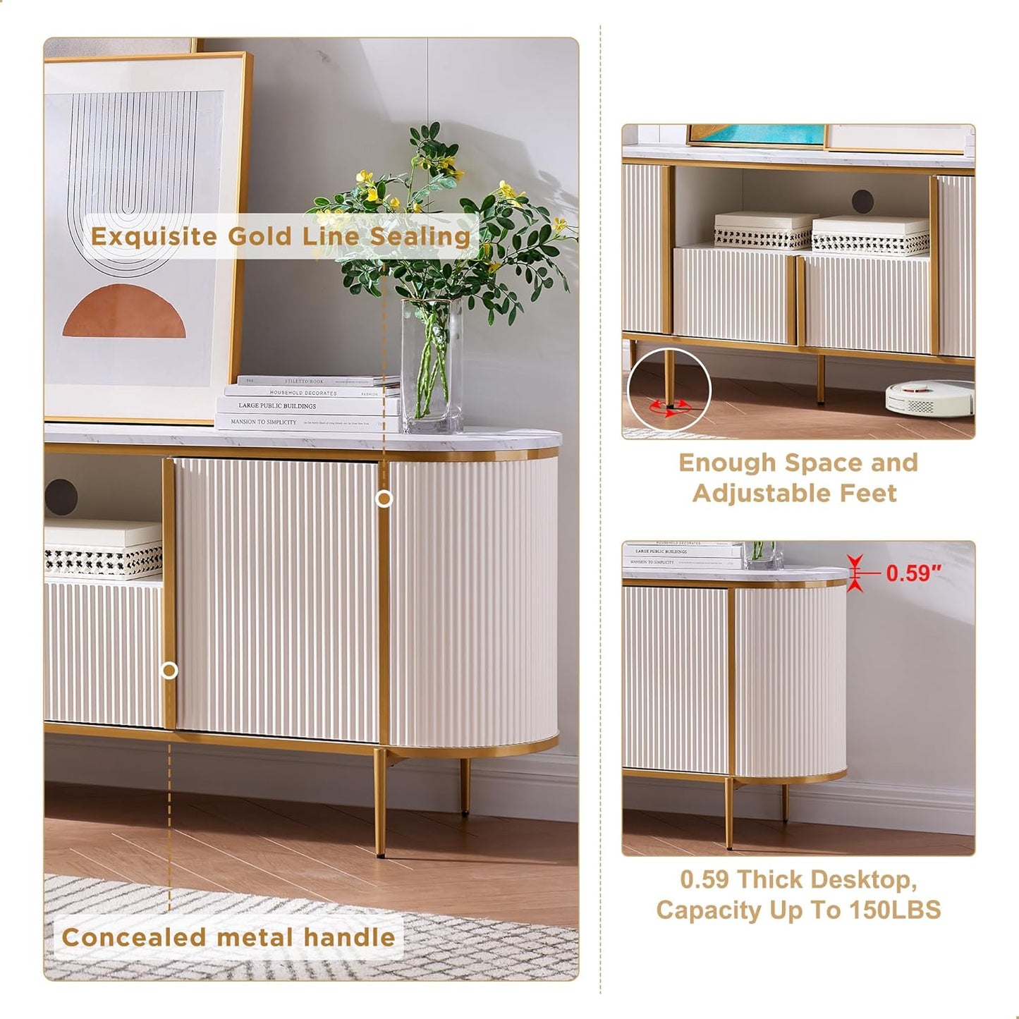 Luxury 70" Fluted TV Stand, Modern Entertainment Center - Image 5