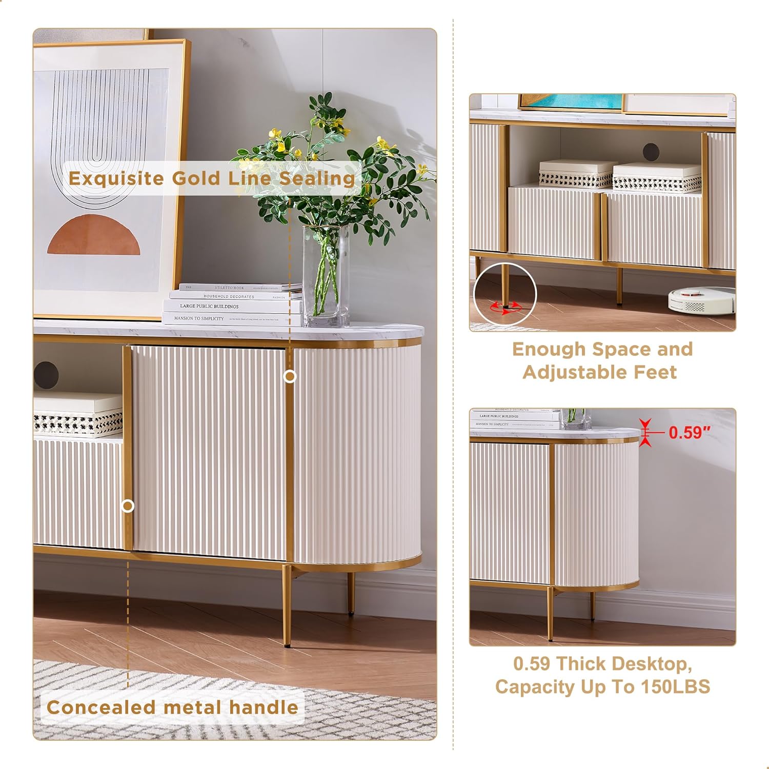 Luxury 70" Fluted TV Stand, Modern Entertainment Center - Image 5