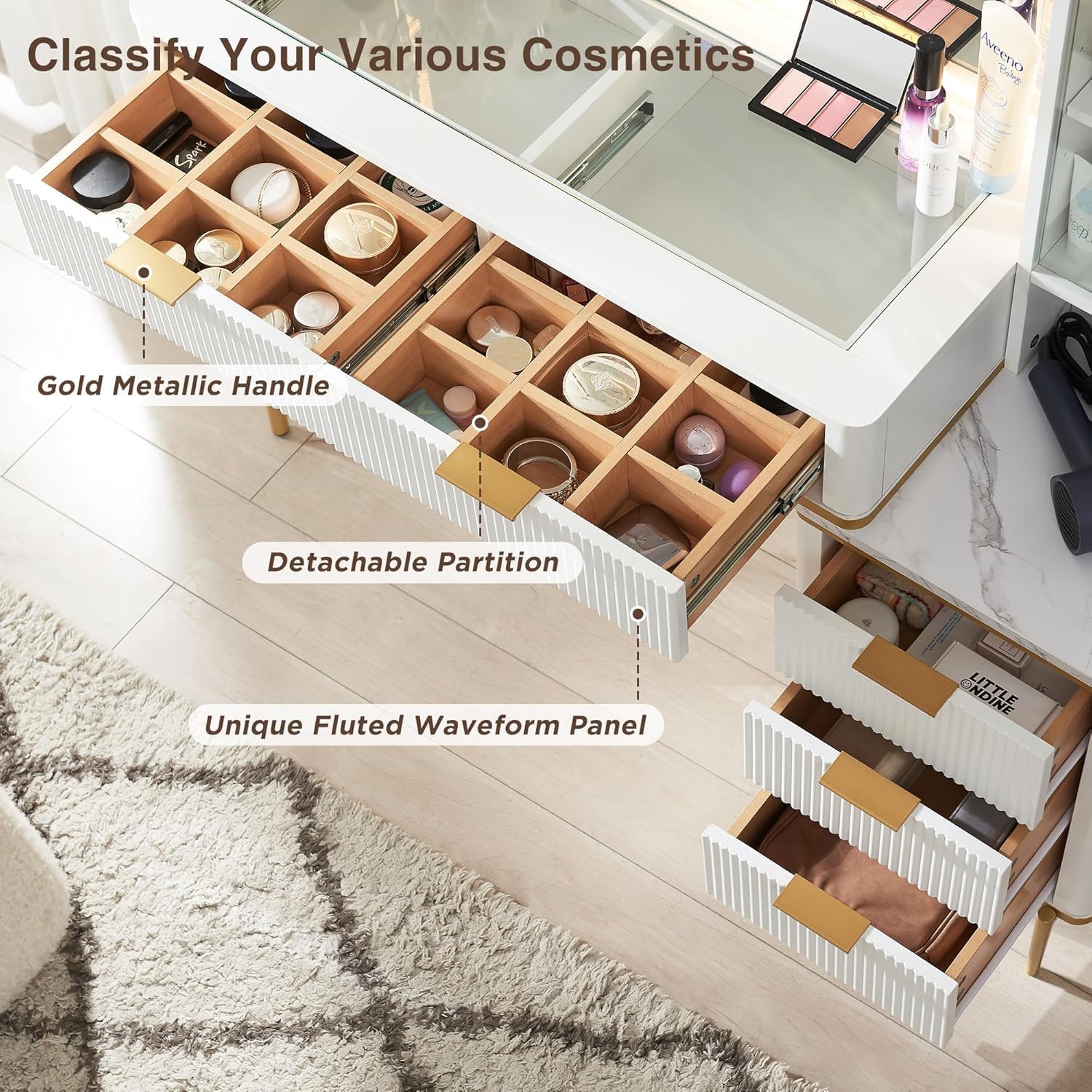 Makeup Vanity Desk with 36" HD Lighted Mirror - Image 4