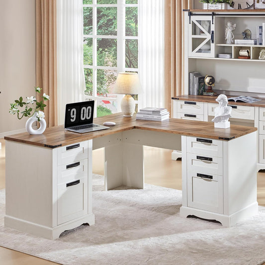 60" Farmhouse L Shaped Executive Desk with Drawers - Image 1