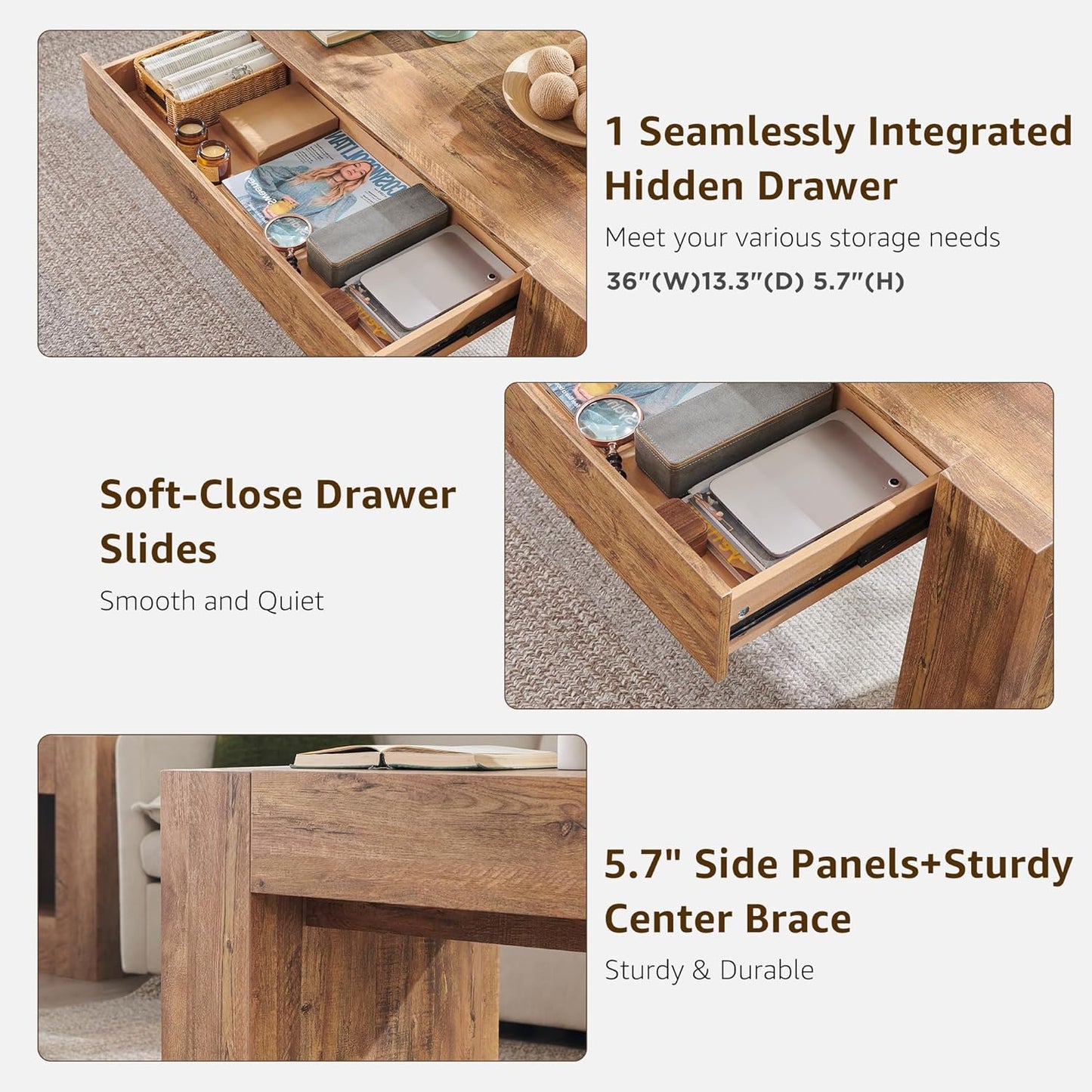 48" Wide Modern Coffee Table - Golden Rustic Barnwood - Image 6