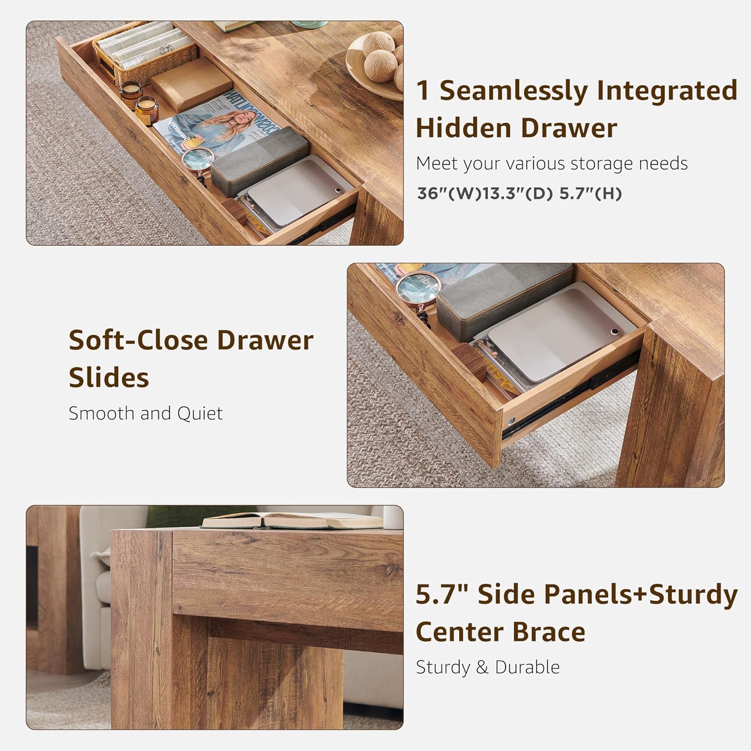 48" Wide Modern Coffee Table - Golden Rustic Barnwood - Image 6