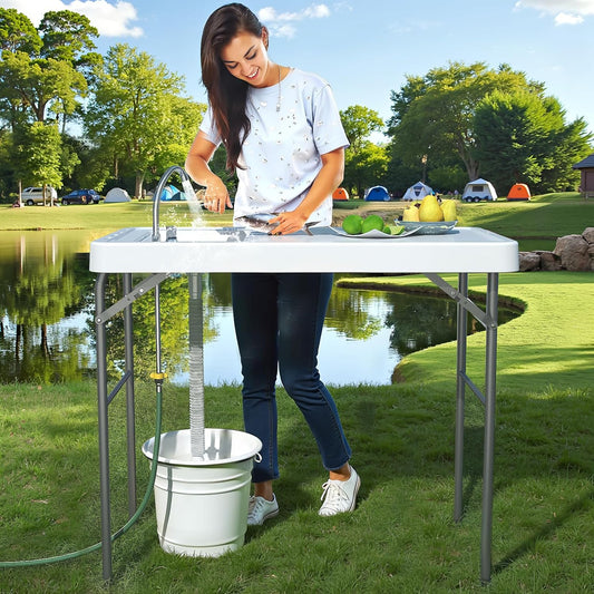 42.5" Fish Cleaning Table with Sink, Folding Camping Table & Fish Cleaning Station - Image 1