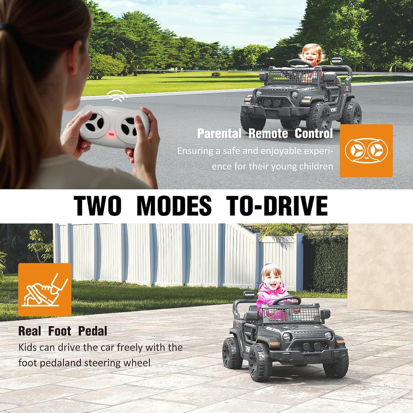 2V Ride on Car with Parent Remote Control - BLACK - Image 4