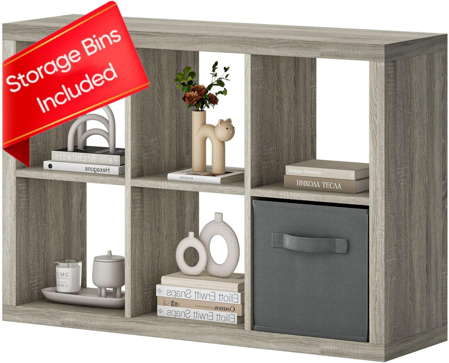 6-Cube Storage Organizer - Gray Oak - Image 1