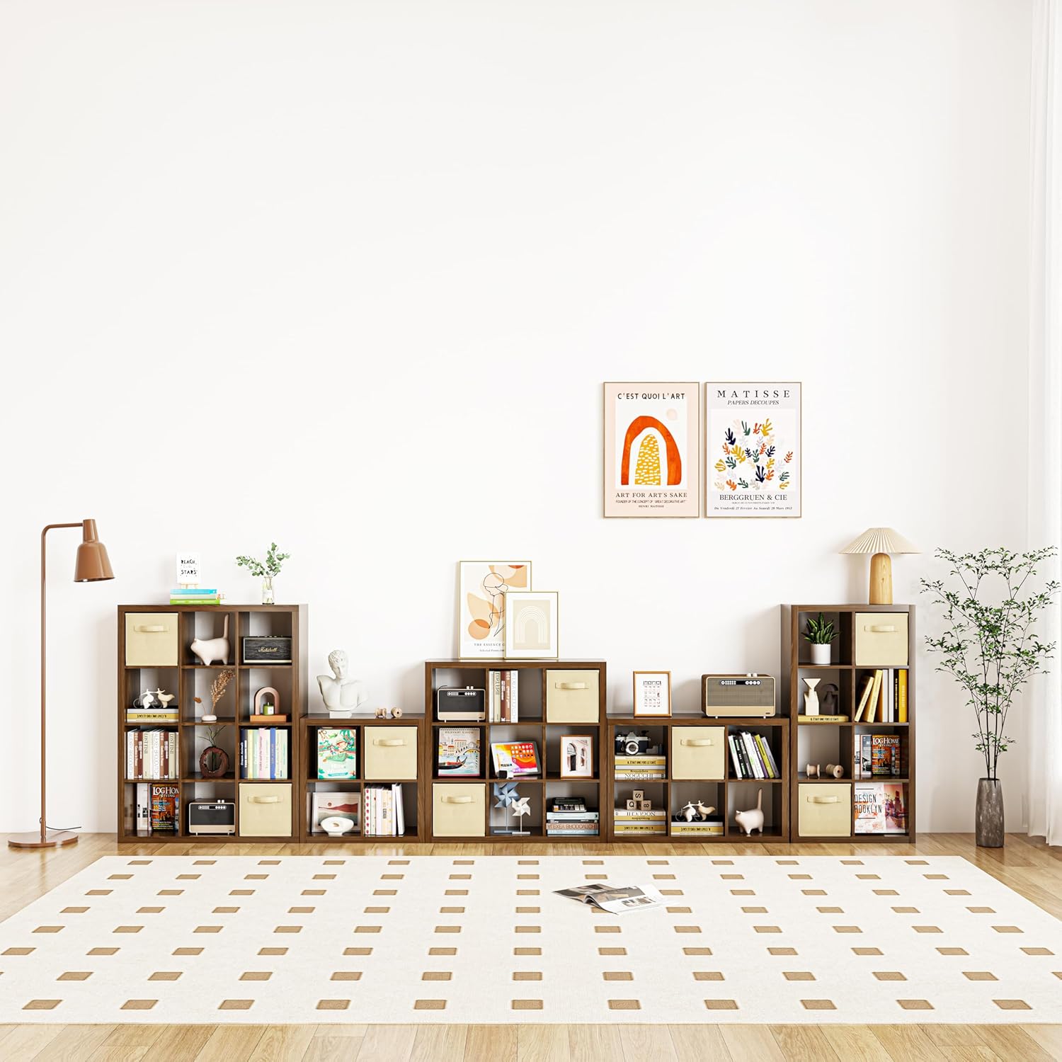 Bookshelf with Storage Bins, 9-Cube Storage Organizer Sturdy Wooden Bookcase - Image 5