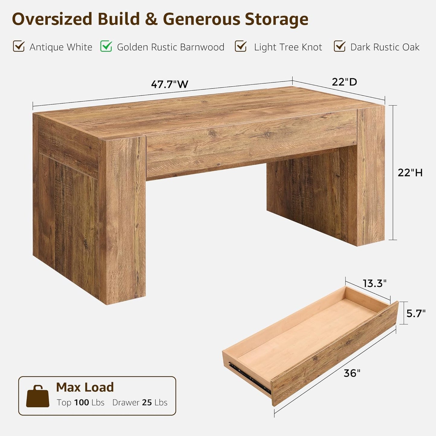 48" Wide Modern Coffee Table - Golden Rustic Barnwood - Image 2
