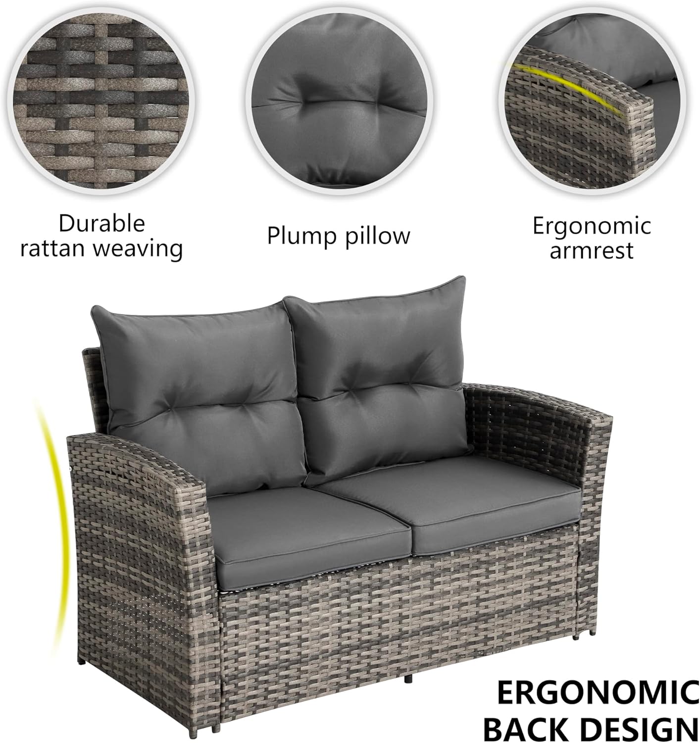 4 Piece Outdoor Patio Furniture Set (Grey Cushion) -1 - Image 5