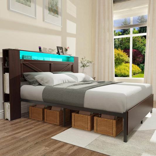 Bed Frame with Storage Headboard - Queen Size - Image 1