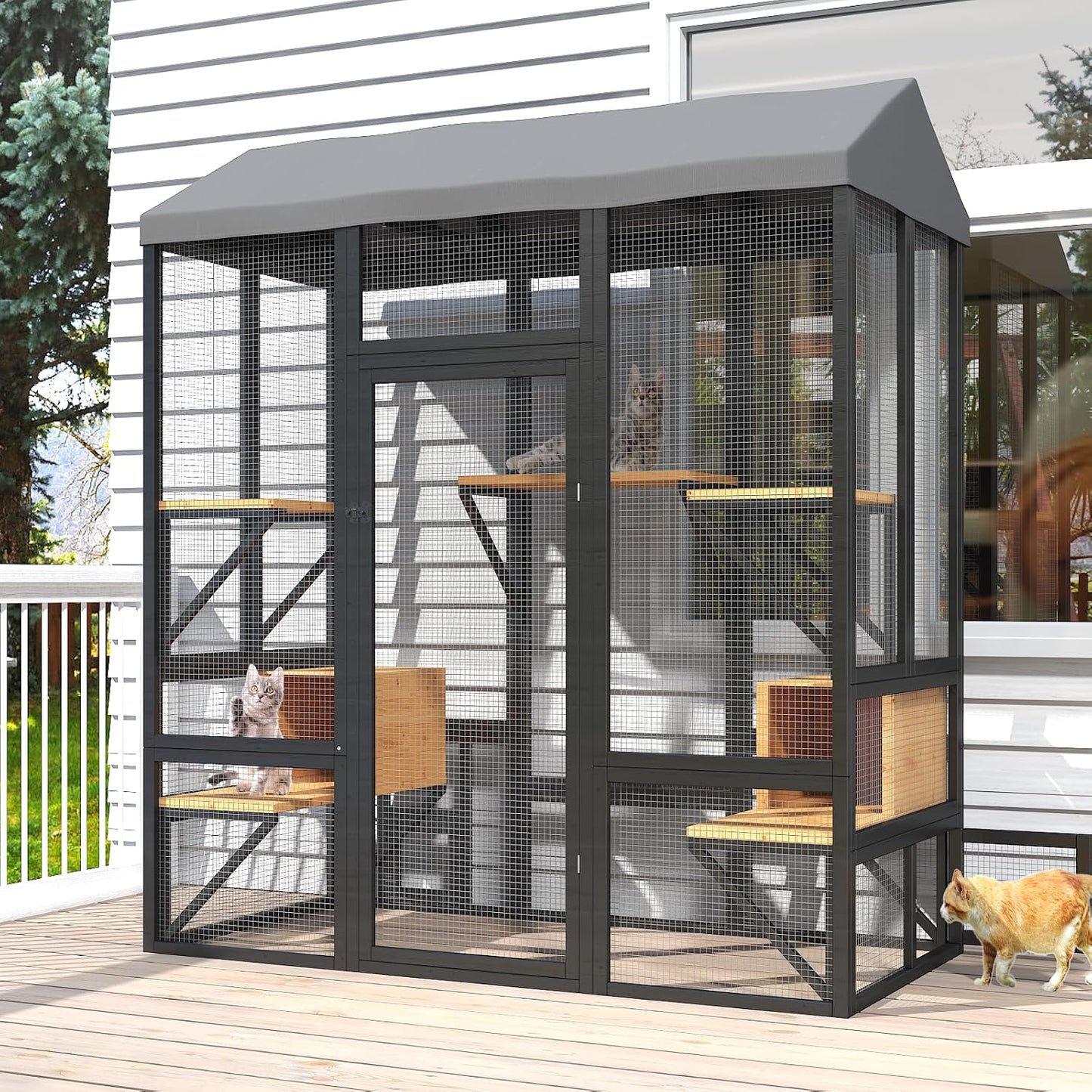 Cat Catio, Black Catio Outdoor Cat Enclosure, Large Cats House for Multiple Cats - Image 1