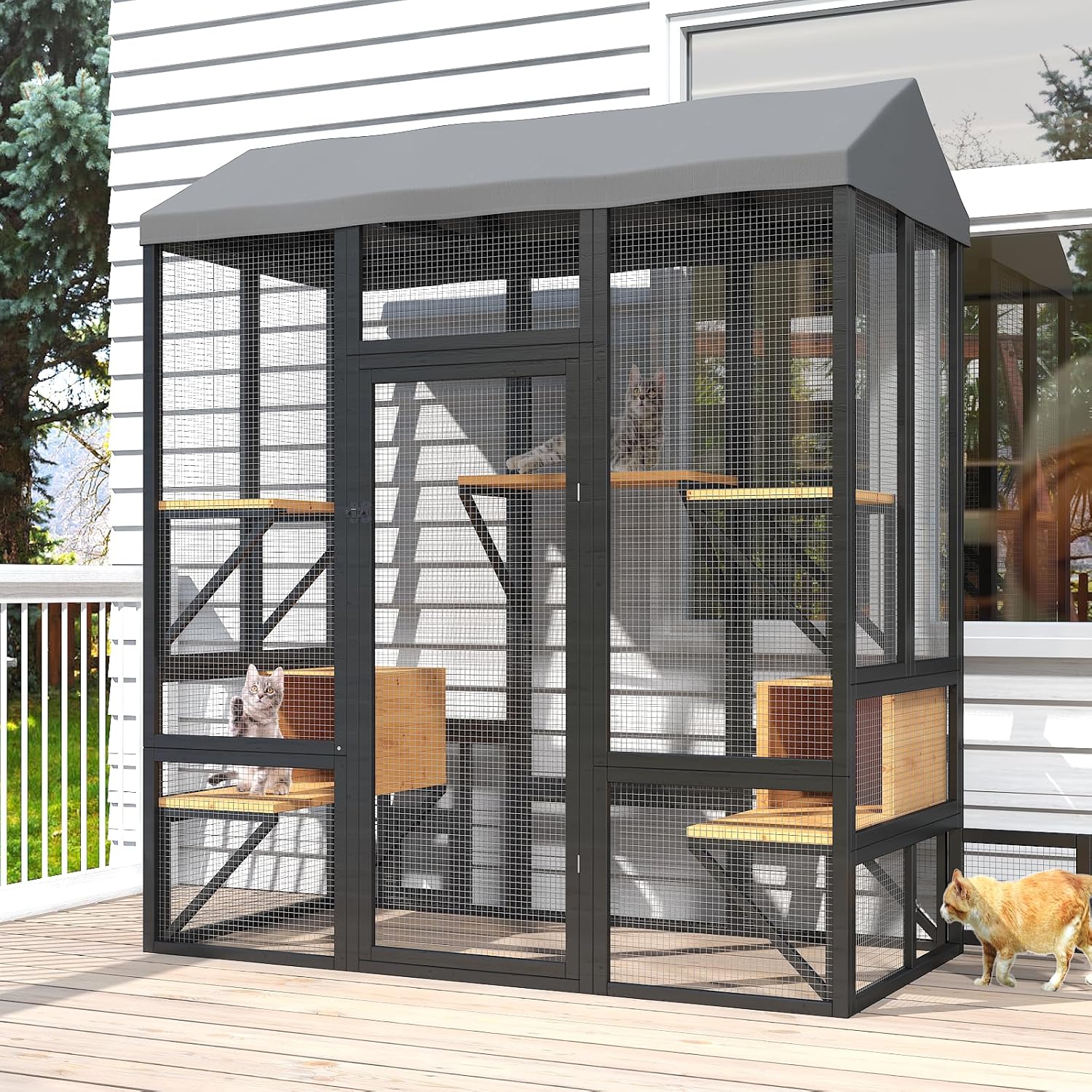 Cat Catio, Black Catio Outdoor Cat Enclosure, Large Cats House for Multiple Cats - Image 1