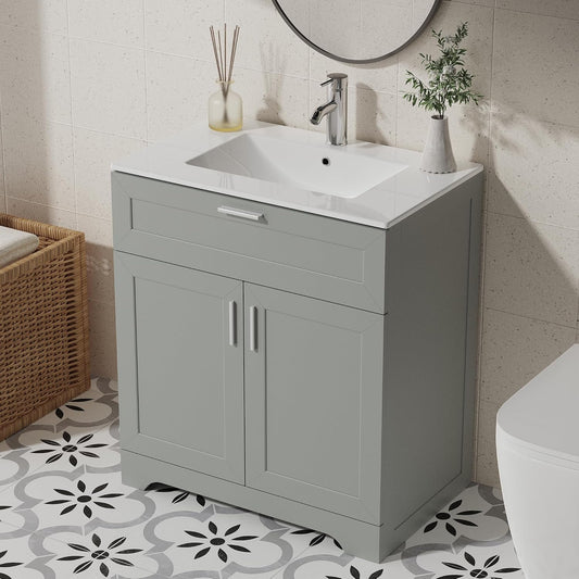 Bathroom Vanity with Ceramic Sink (30 Inch, Cabinet ONLY, Grey) - Image 1